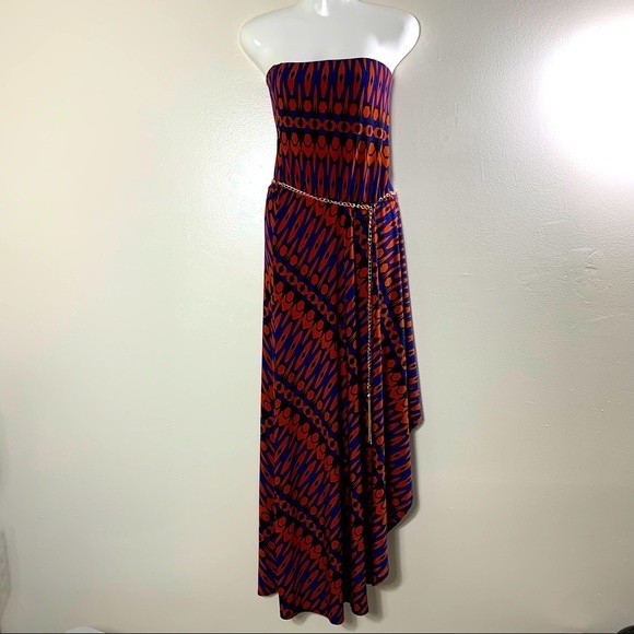 Popcorn Woman’s Purple /Black Printed Strapless Maxi Dress Size L - Picture 2 of 12